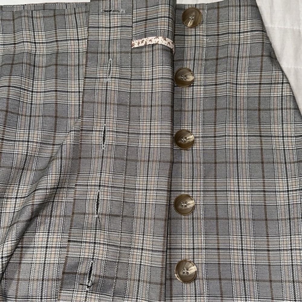 porridge x Anthropologie L Neutral Motif Button Side Plaid Midi Skirt - Picture 15 of 16